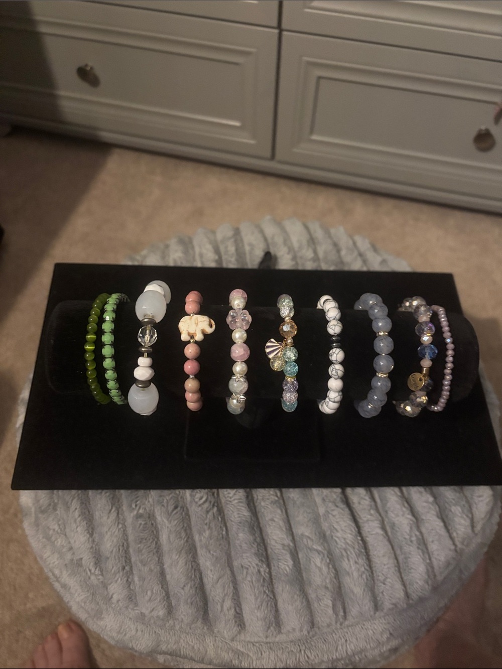 Assorted Women's Beaded Bracelet Set in Green, White, Pink, Blue and Gray